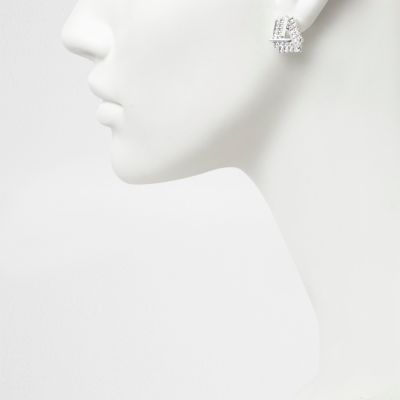 Silver tone gem encrusted stud earrings